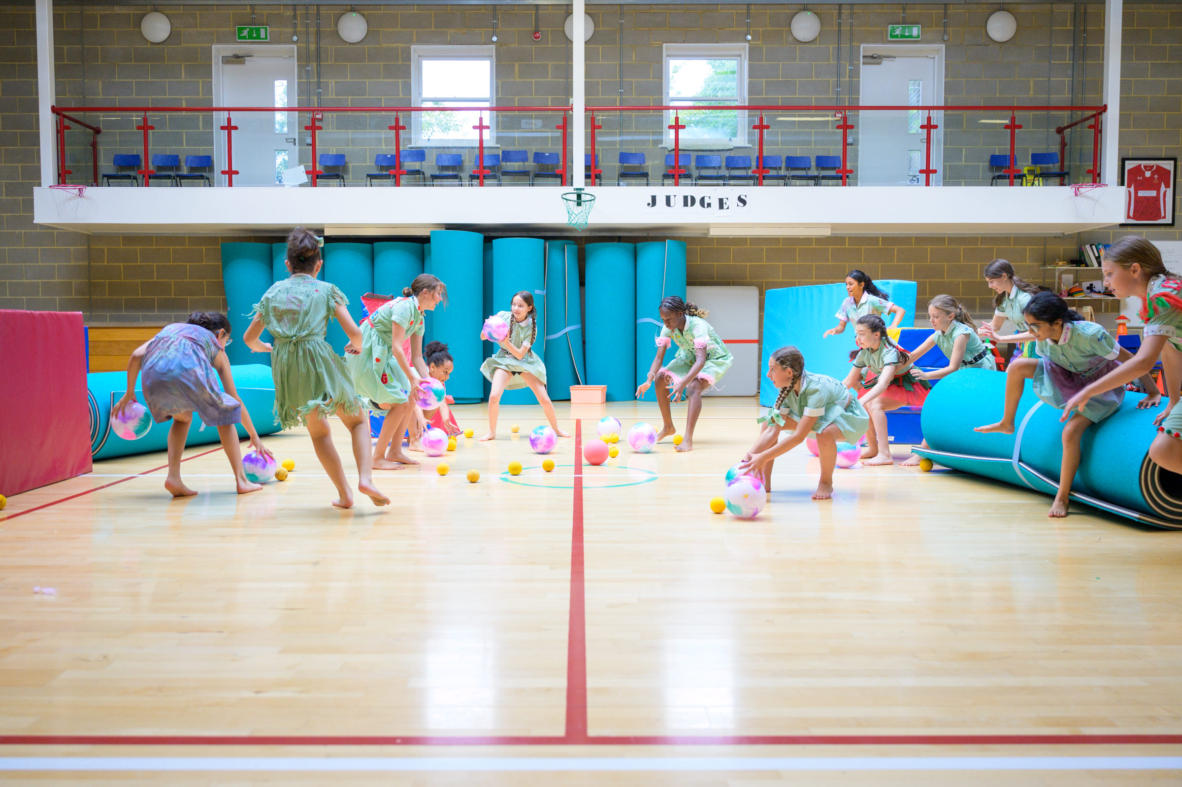 students in a sports hall